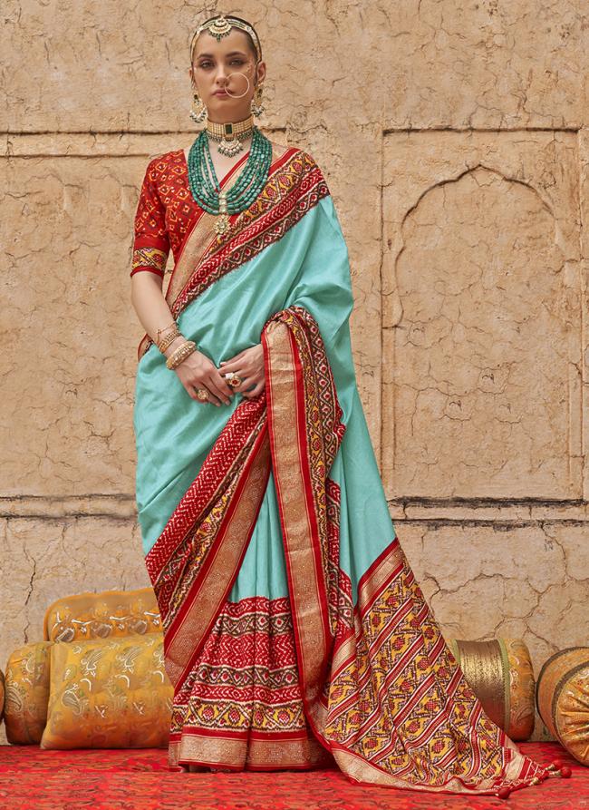 Viscose Silk Sky Blue Festival Wear Printed Saree